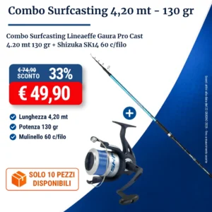 Combo Surfcasting Lineaeffe Gaura Pro Cast 4.20 mt 130 gr + Shizuka SK14 60 cfilo