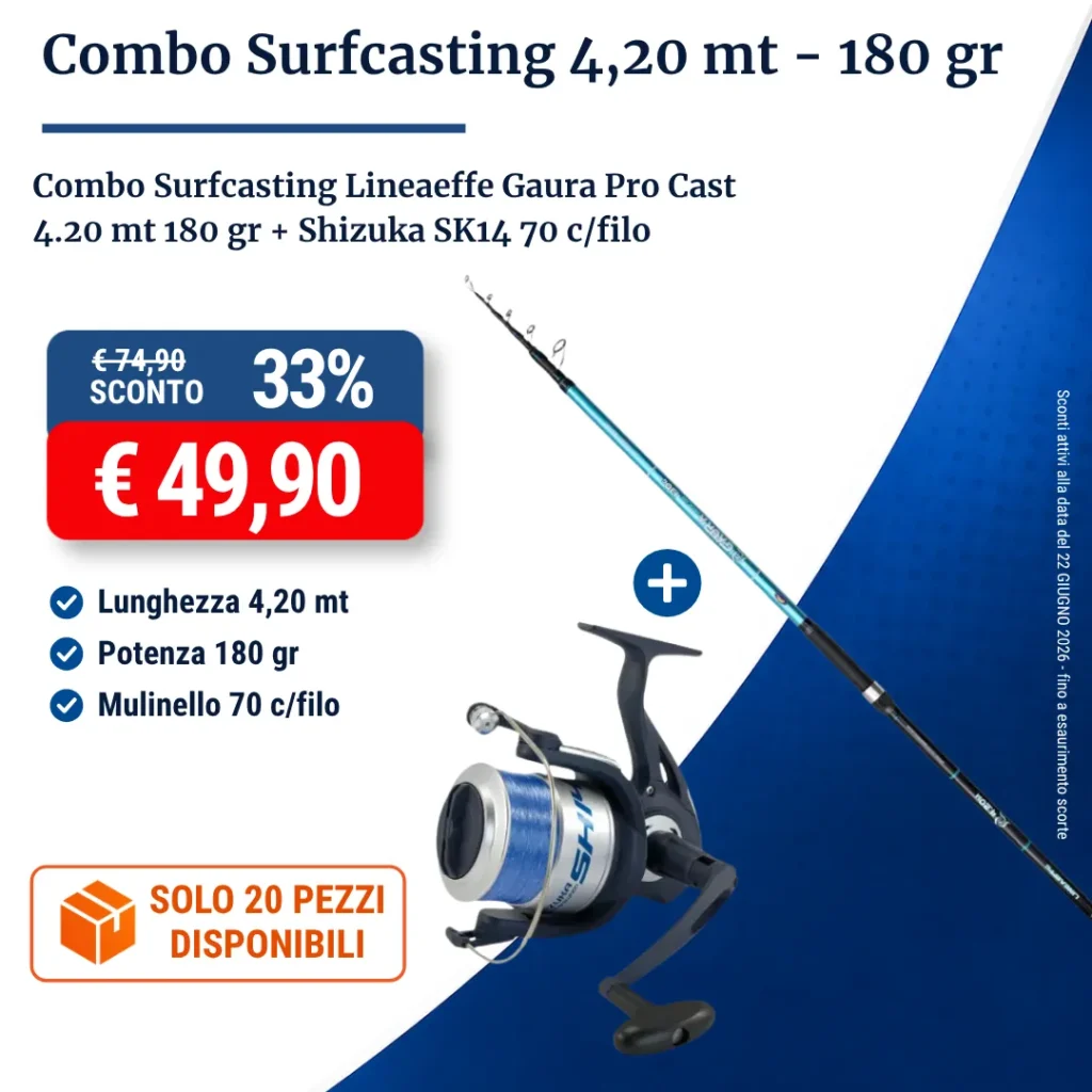 Combo Surfcasting Lineaeffe Gaura Pro Cast 4.20 mt 180 gr + Shizuka SK14 70 cfilo