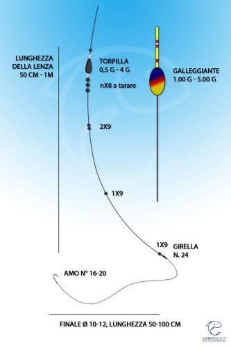 montatura per la pesca a bolognese polivalente